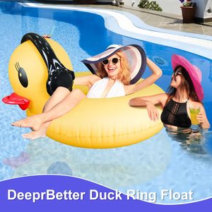 Bouée de piscine gonflable canard tendance avec lumières LED, alimentée par énergie solaire, 42 pouces, grande bouée animale pour adultes, valve rapide - Product Image 4