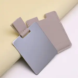 Customized LOGO Pu Leather Small Heart Shape Hand Mirror Pocket Mirror