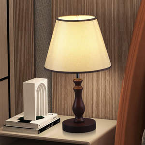 Retro American Style Solid Wood Table Lamp with Dimming Feature Soft Warm White Light & Night Light for Bedroom Decor - Product Image 4