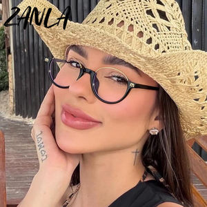 Y2K レトロオーバルハーフフレームメガネ女性用レター M <span class=keywords><strong>2026</strong></span> 新スタイルブルーライトブロック眼鏡黒ヒョウ柄眼鏡 - Product Image 1