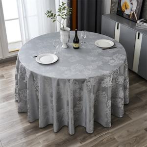 Mantel Redondo Jacquard de Poliéster Grueso, Impermeable y Ecológico, Color Marfil, 132 Pulgadas, para Banquetes y Bodas - Product Image 1