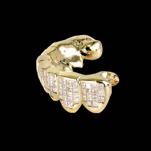 Ensemble de grillz plaqué or personnalisé, serti de moissanite taille brillant rond, style hip-hop, pour dents supérieures et inférieures - Product Image 3