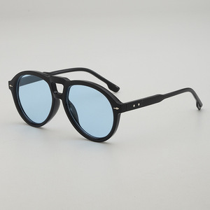 2025 Vintage <span class=keywords><strong>Hong</strong></span> <span class=keywords><strong>Kong</strong></span> Style Double Beam Oval Frame Óculos De Sol para Mulheres Pequeno Rosto Anti-UV400 Lentes Pretas - Product Image 2