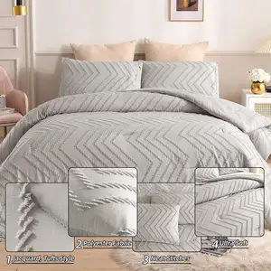 3Pcs Tufted Duvet Cover Set Embroidery Shabby Chic Bedding Sets Comforter Cover Microfiber Soft and Breathable