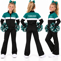 Ensemble de survêtement de cheerleading bleu sarcelle et noir personnalisé pour hommes, femmes et jeunes – Veste à col montant entièrement zippée et pantalon – Ne décolore pas – Tenue d'équipe