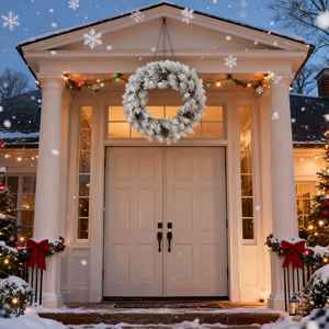 Couronne de Noël artificielle de style américain, grande, en plastique blanc, modèle Jiasheng 09806, faite à la main, avec des cônes de pin, pour la décoration de la <span class=keywords><strong>porte</strong></span> d'entrée - Product Image 4