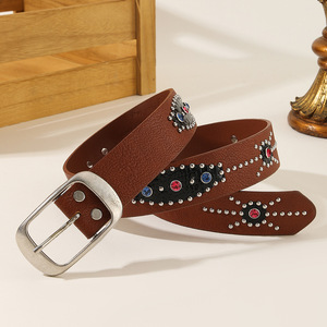 Ceinture en cuir épais noir à clous et bijoux de style western vintage pour motard <span class=keywords><strong>rockabilly</strong></span> - Product Image 5