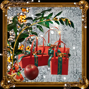 Caja de Regalo Roja Navideña con Cinta Verde, Caja de Embalaje Personalizada con Logotipo para Regalos de Frutas en Nochebuena - Product Image 3