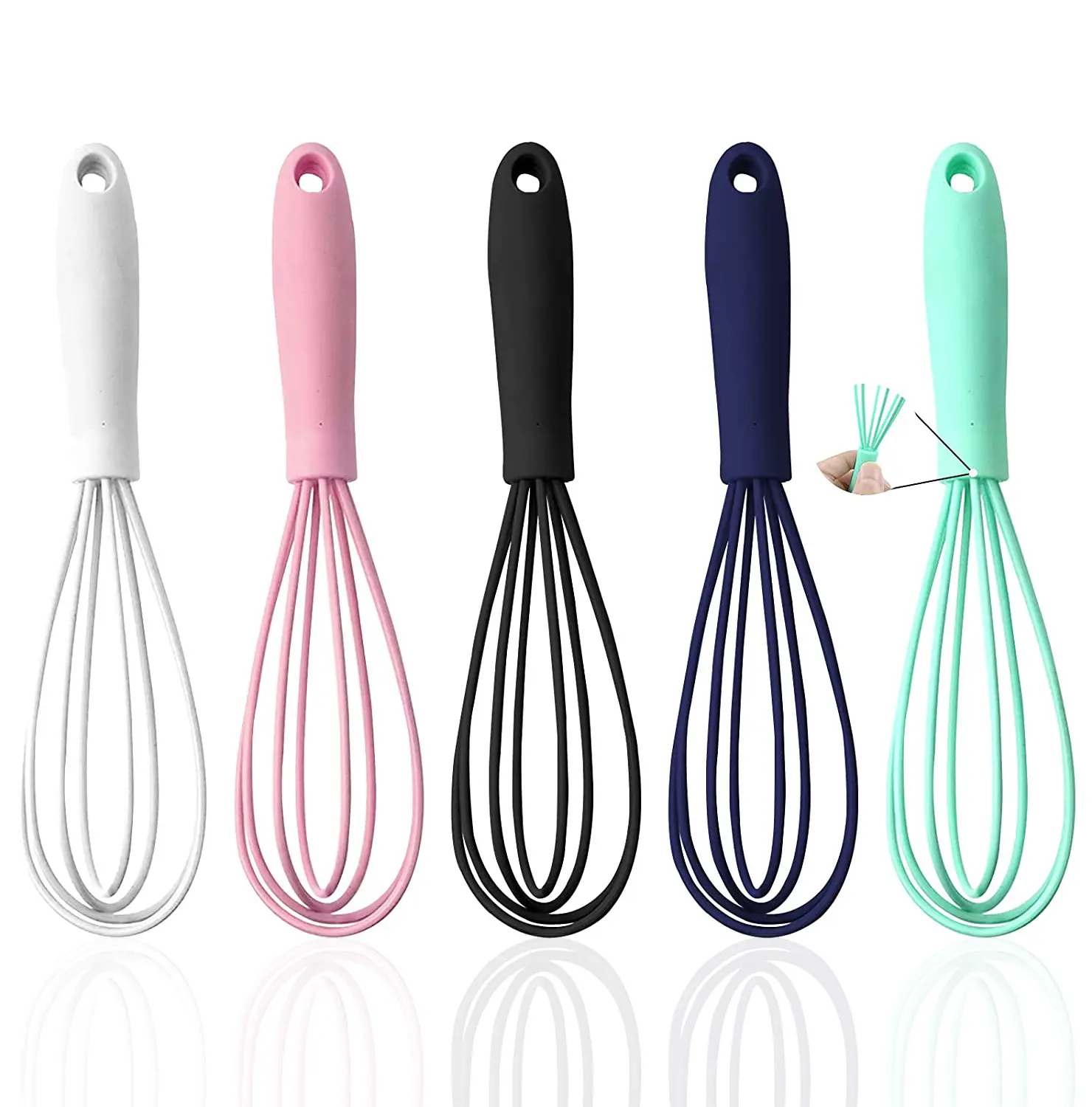 Hot Sale Kitchen Egg Beater Stainless Steel Mini Wire Whisk Colorful Mini Silicone Whisks
