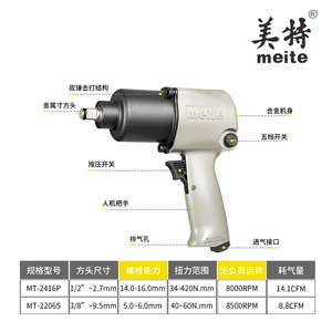Llave de Impacto Neumática Meite de 1/4 Pulgadas con Empuñadura de Pistola Metálica M17 MT-2416P, Herramienta Industrial - Product Image 4