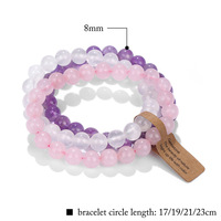 Bracelet de Guérison en Pierre de Cristal pour Homme et Femme, Bijoux Rhodonite, Quartz Rose Rose, Onyx Noir, Nouveauté 2023, 3 Pièces/Ensemble