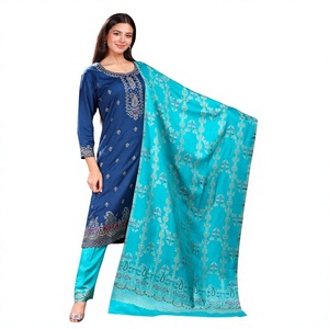 Salwar Kameez traditionnel en laine pour femmes, imprimé paisley turquoise, tenue décontractée pour les fêtes, style Inde Pakistan, coupe régulière, hiver - Product Image 4