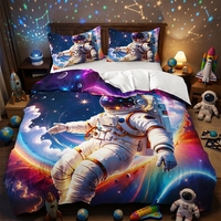 Parure de lit 3D colorée Galaxie Astronaute, Housse de couette imprimée Espace, en polyester doux pour chambre d'adolescent