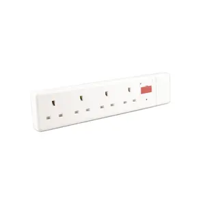 WK Fused 13A 4 Gang Power Strip Extension Lead Extension Socket with Shutter & For Fused Plug