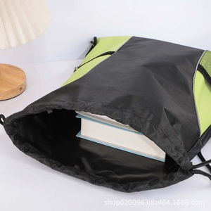 Unisex Black and Lime Green <b>Drawstring</b> <b>Backpack</b> with Mesh Side Pockets Zipper Interior Gym Bag Polyester Material - Product Image 4