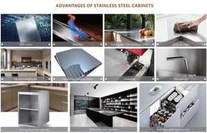 Mobili da <span class=keywords><strong>Cucina</strong></span> Modulari Moderni Ecologici in Acciaio Inox Ignifugo con Isola in Legno, Soluzione Completa per Cucine di Appartamenti e Ville - Product Image 4