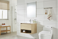 Meuble de salle de bain au design européen moderne, miroir intelligent, panneau en céramique mélaminée, construction rectangulaire en MDF/PVC pour usage hôtelier