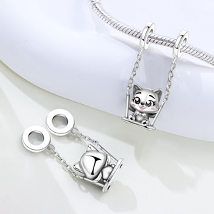 European and American style white brass popular cat swing pendant, DIY <b>bracelet</b>, jewelry accessory, wholesale, lively design - Product Image 5