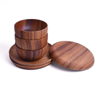 Ensemble de saladiers en bois d'acacia massif naturel, assiettes rondes en bois pour servir les fruits, les légumes, les pâtes, vaisselle de table pour la cuisine