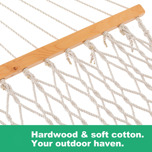 Handwoven Cotton Rope <b>Hammock</b> with Hardwood Spreader Bar & Carabiners, for Backyard, Patio, Camping, Yard - Product Image 5