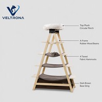 Tour à chat en bois en forme de A, multi-niveaux, avec hamac, perchoir, mobilier d'escalade d'intérieur et lit moelleux, vente en gros