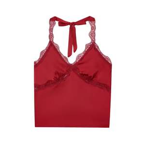 Vêtements pour femmes, nouvelle mode d'hiver, haut court à dos nu en dentelle à col halter et encolure en V, double satin, polyvalent - Product Image 4
