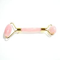 HZ Ensemble de rouleaux de massage anti-âge en quartz rose et jade naturel véritable, avec tampon en silicone, sans grincements, livraison immédiate