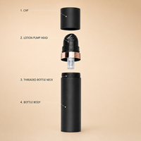 Mini Botella de 5ml 10ml 15ml de PP Redonda, Mate, Esmerilada, Negra, con Bomba de Vacío sin Aire para Cosméticos, Cuidado de la Piel y Suero, con Borde Dorado