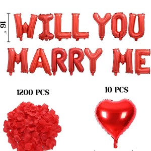 Kit de décoration de demande en mariage avec ballons en feuille d'aluminium personnalisés « VEUX-TU M'ÉPUIVOLER ? », pétales de rose rouges et ballon cœur pour décoration de mariage - Product Image 3