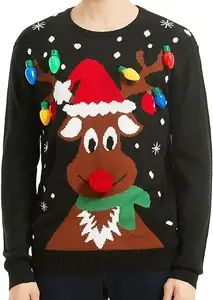 カスタムロゴOEM/ODM醜いトナカイジャカードデザイン冬の長袖ニットメンズメンズクリスマスプルオーバーセーター