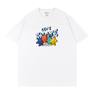 Camiseta de punto de algodón con estampado de dibujos animados, longitud regular, transpirable, unisex, Top informal de verano Q54 - Product Image 2