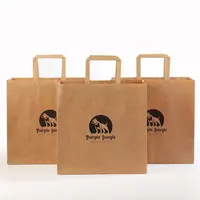 Chamepak – sac en papier kraft brun recyclable avec poignée en corde, avec votre propre logo, sac en papier kraft à poignée plate, prix d'usine