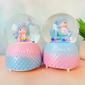 Mermaid Ball music box set regalo artigianato in resina regali per bambini decorazione per la casa globo di neve - Product Image 5