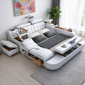Lit en cuir luxueux, moderne, réglable, multifonctionnel, avec rangement, cadre en bois pliable, lit intelligent Z630, meubles de chambre à coucher - Product Image 4