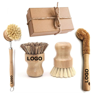 Ensemble de brosses de nettoyage en bambou pour cuisine avec logo personnalisé, 100% naturelles, écologiques, en sisal et en fibre de palme, pour le lavage des ustensiles - Product Image 1