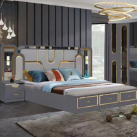 Juego de Muebles de Dormitorio Moderno, Cama Doble de Madera, Dormitorio Principal, Almacenamiento, Estructura de Madera, Juego de Dormitorio Completo Tamaño King