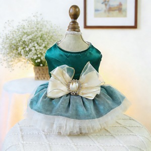Pet Princess Dress For Dogs Cats Small Breeds <b>Red</b> Velvet Tulle Skirt With <b>Bow</b> Elegant Cute Four Seasons Wear - Product Image 2