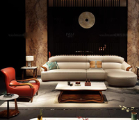 Ensemble de canapés d'angle en cuir véritable en bois d'ébène, forme en L, canapé inclinable de luxe, salon européen, villa, canapé pour petit espace