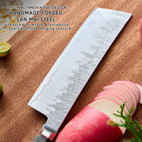 Ensemble de Couteaux Japonais Forgés Authentiques – Couteaux de Chef Lames Argentées en Acier Sanmai VG10, Couteaux de Cuisine Japonais avec Manche en Bois
