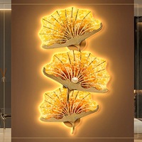 Décoration murale LED en MDF Feuille de Ginkgo Or Vert, accent botanique lumineux pour hall d'hôtel, entrée, intérieurs modernes et luxueux