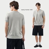 T-shirt décontracté uni en maille de haute qualité pour homme APO, col en V, 290g, doux, respirant, coupe régulière, épaules tombantes