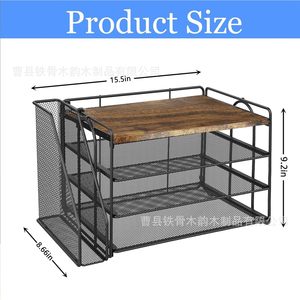 Desktop Shelf Metal <b>File</b> Holder 6 Tier <b>Storage</b> Rack For Office Desk Study Room Organizer With Bookend And Stationery <b>Storage</b> - Product Image 3