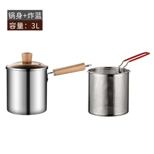 Stainless Steel Deep Fryer with <strong>Fish</strong> Strainer French Japanese Chips Mesh Pasta Pan Basket <strong>Pot</strong> Metal Fry Pan - Product Image 1