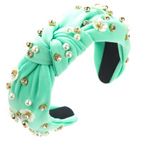 Serre-tête noué floral orné de perles et strass, 13 cm, accessoires de cheveux élégants pour femme, collection printemps, haute qualité