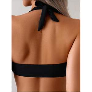 Top de Bikini Halter Personalizado para Mujer con Anillas y Lazos en la Espalda, Top de Baño Elástico de Spandex y Nylon para Vacaciones de Verano - Product Image 4