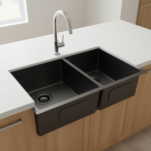 Fregadero de cocina doble bajo encimera en negro bronce de 33x19 pulgadas con división 60/40, acabado mate, fácil de limpiar - Product Image 2