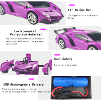 Robot Mobil Transformer Ungu Hot Sale, Kendaraan Induksi 2 in 1, Remote Control, Putaran 360 Derajat