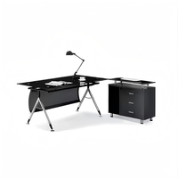 Liyu Mobilier de bureau moderne Table d'ordinateur en verre noir à la mode avec cadre en métal extensible convertible pour bureau à domicile