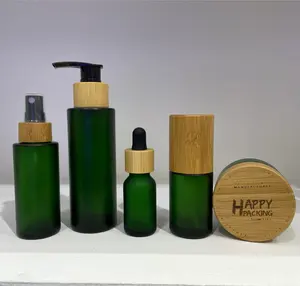 Contenitore di vasetto di crema di vetro di bottiglia di lozione cosmetica di bambù vuota Set di imballaggio di cosmetici all'ingrosso