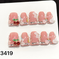 Faux ongles à presser faits main en forme de bec de canard 511-515, 10 pièces, réutilisables, en acrylique, pour enfants, motif carré artificiel